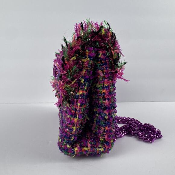 Kurt Geiger London Mini Kensington Bouclé Tweed Bag Purple Eagle Head Chain - Picture 6 of 12